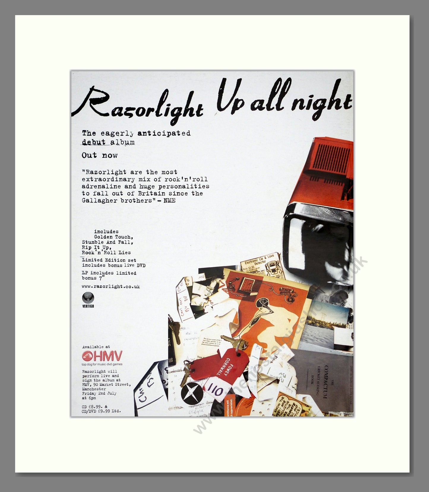 Razorlight - Up All Night. Vintage Advert 2004 (ref AD301970)
