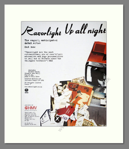 Razorlight - Up All Night. Vintage Advert 2004 (ref AD301970)