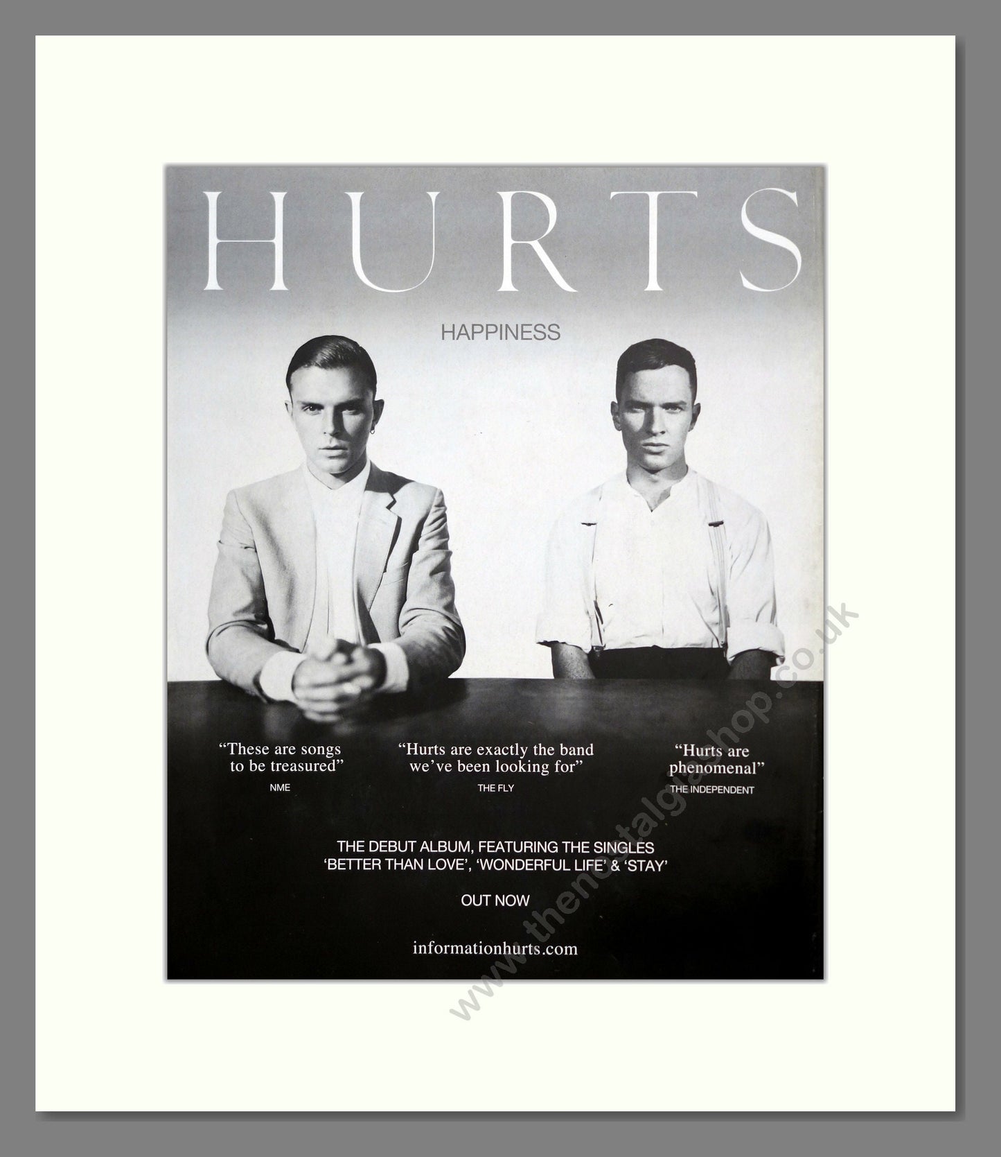 Hurts - Happiness. Vintage Advert 2010 (ref AD302001)