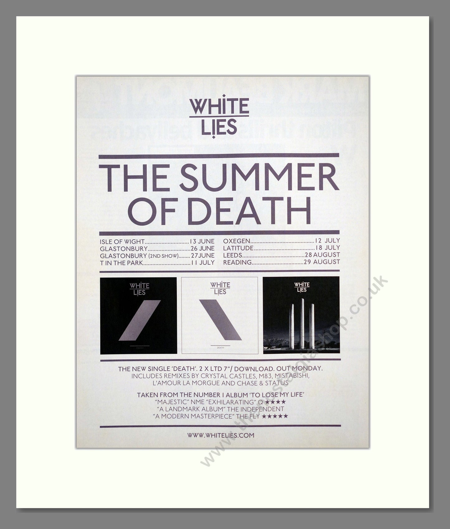 White Lies - UK Tour. Vintage Advert 2009 (ref AD302036)