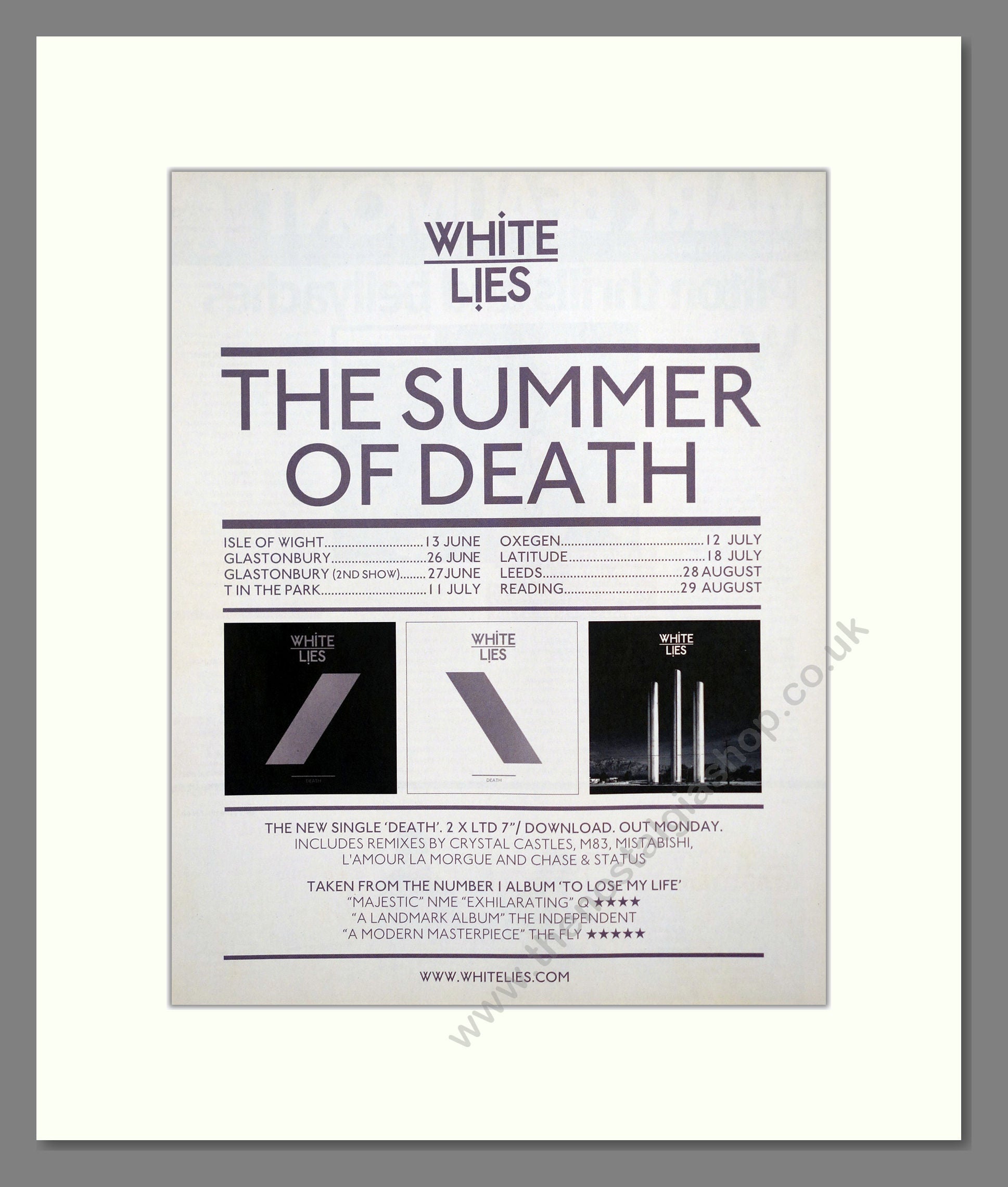 White Lies - UK Tour. Vintage Advert 2009 (ref AD302036)