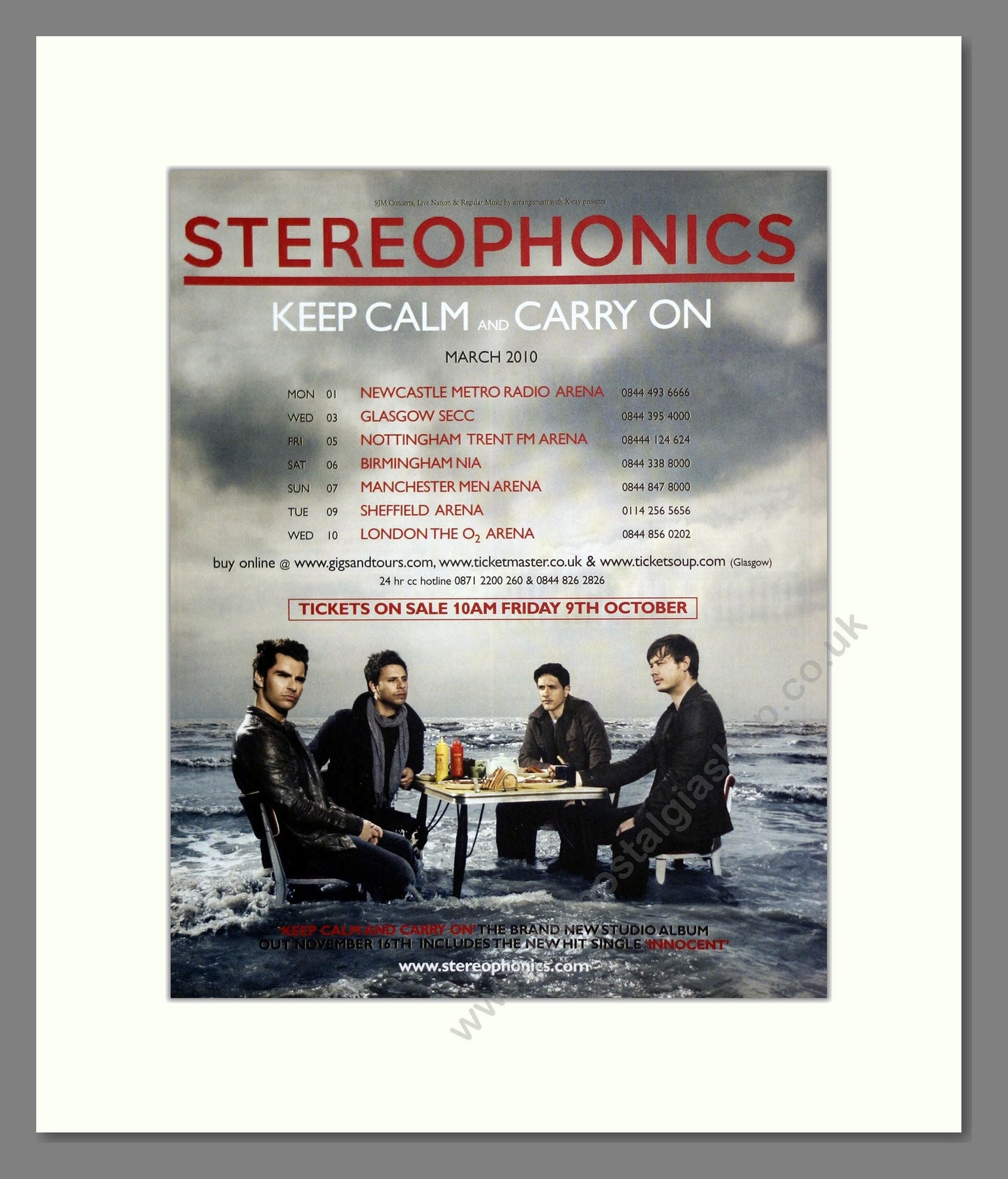 Stereophonics - UK Tour. Vintage Advert 2010 (ref AD302083)
