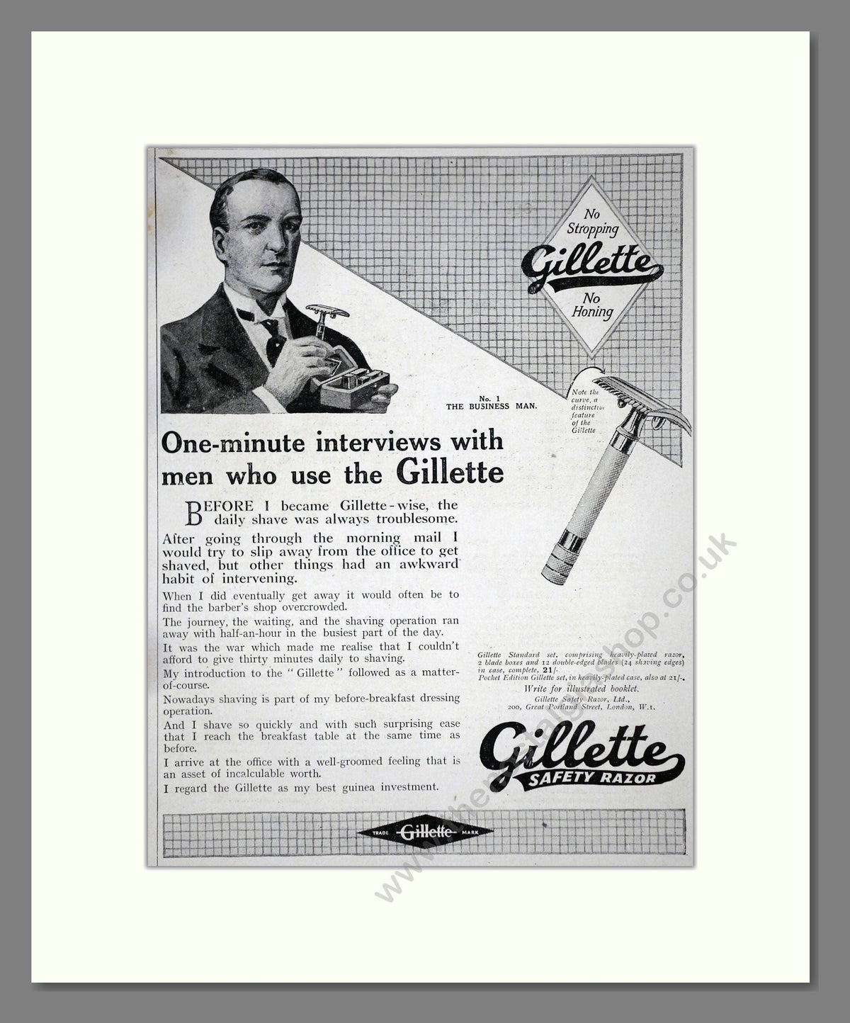 Gillette Razor Advert Gillette - Safety Razor. Vintage Advert 1919 (ref AD62134) – The ...