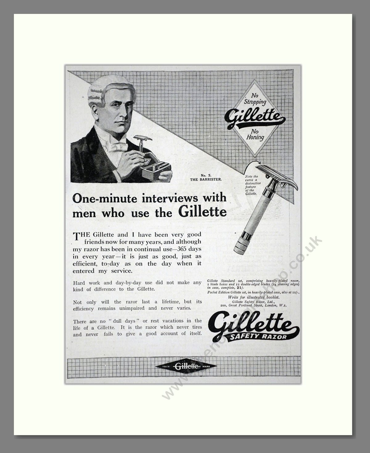 Gillette Razor Advert Gillette - Safety Razor. Vintage Advert 1919 (ref AD62135) – The ...