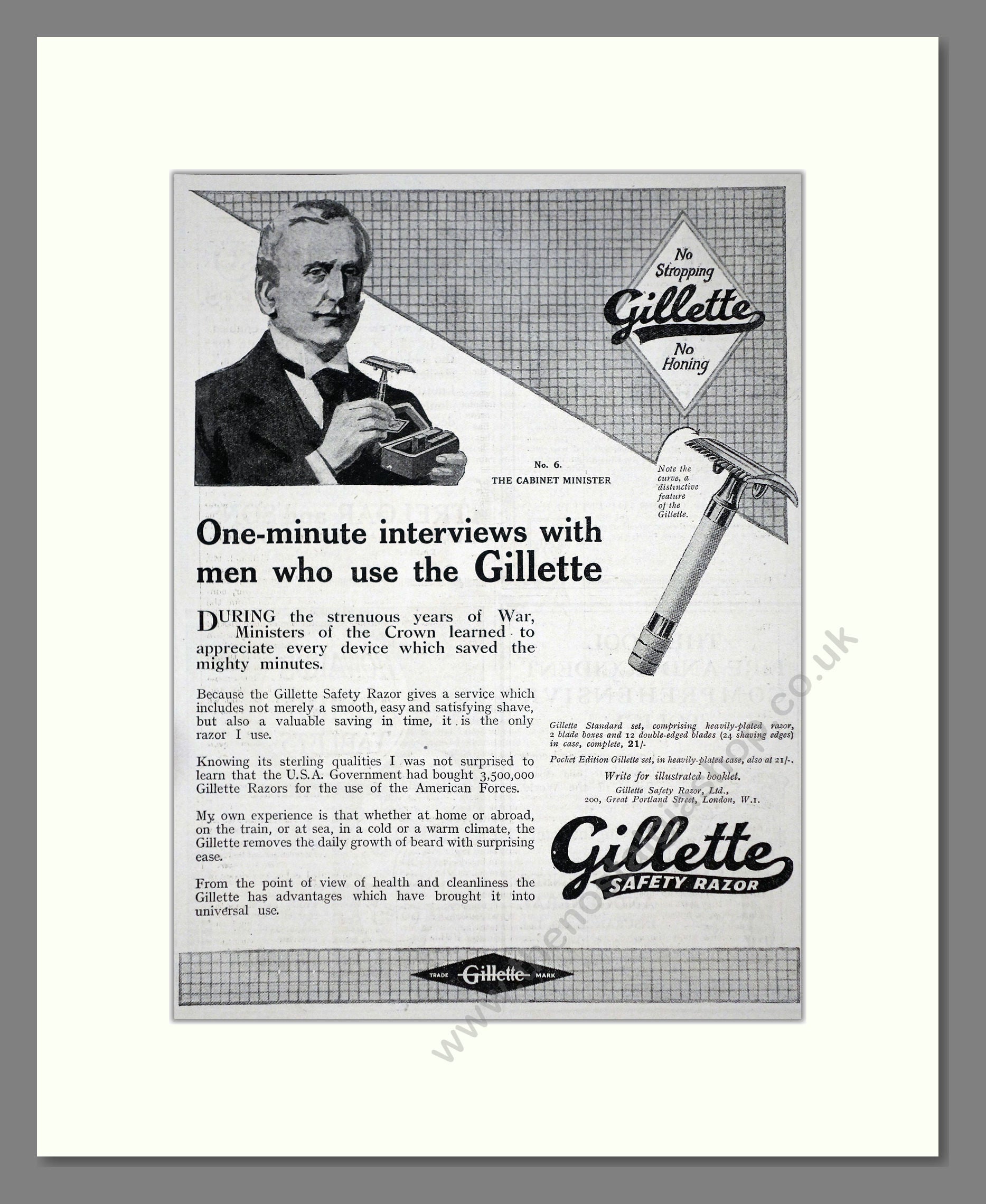 Gillette - Safety Razor. Vintage Advert 1919 (ref AD62136) – The ...