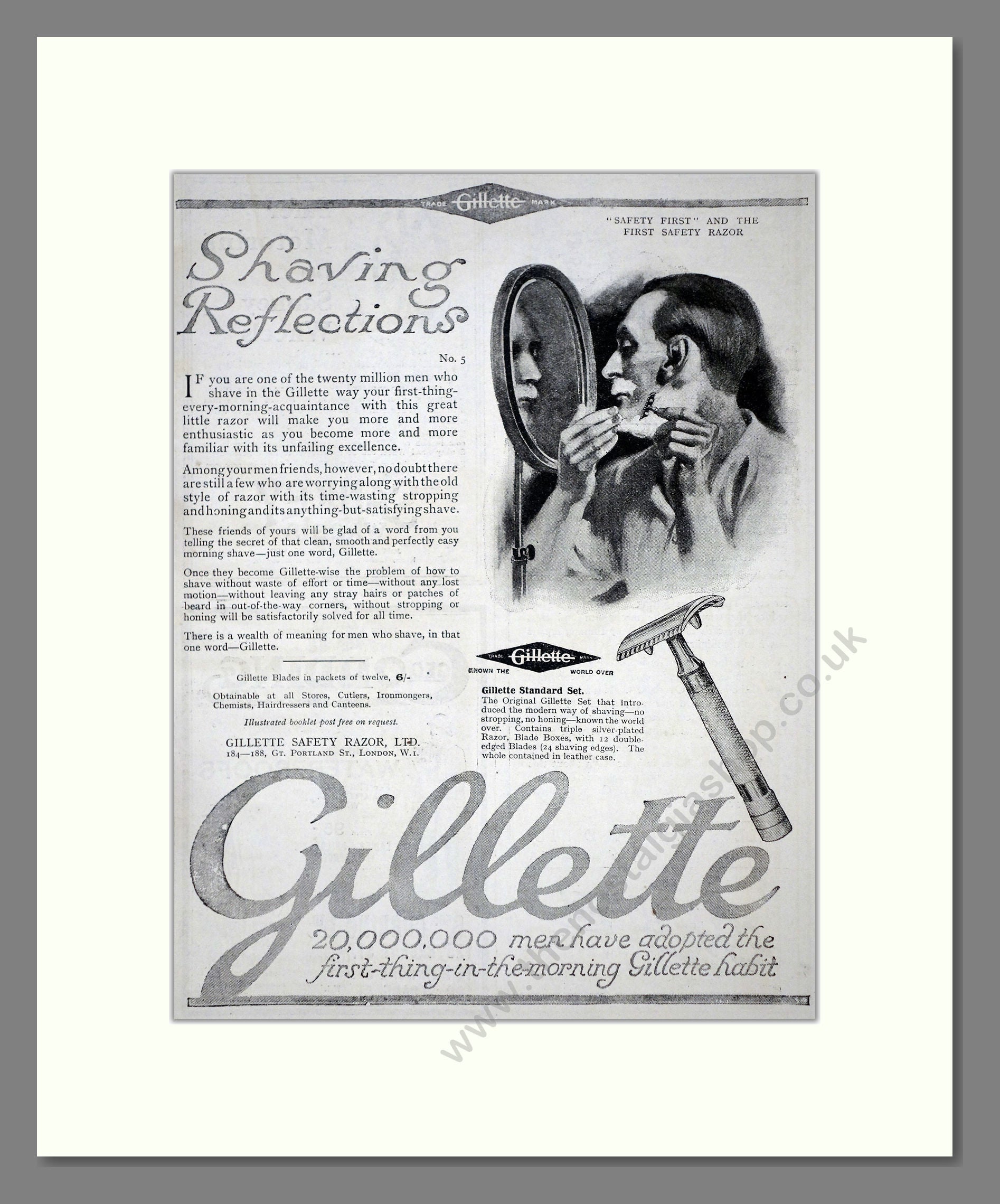 Gillette - Safety Razor. Vintage Advert 1920 (ref AD62146) – The ...