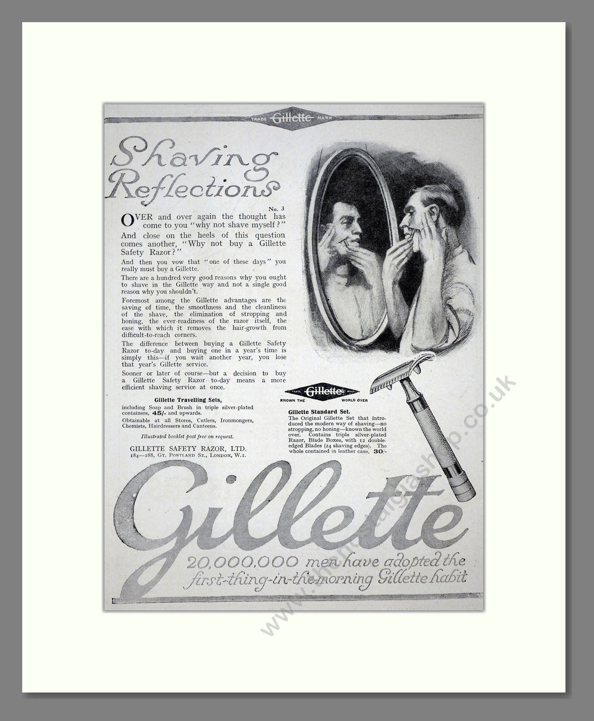 Gillette Razor Advert Gillette - Safety Razor. Vintage Advert 1920 (ref AD62148) – The ...