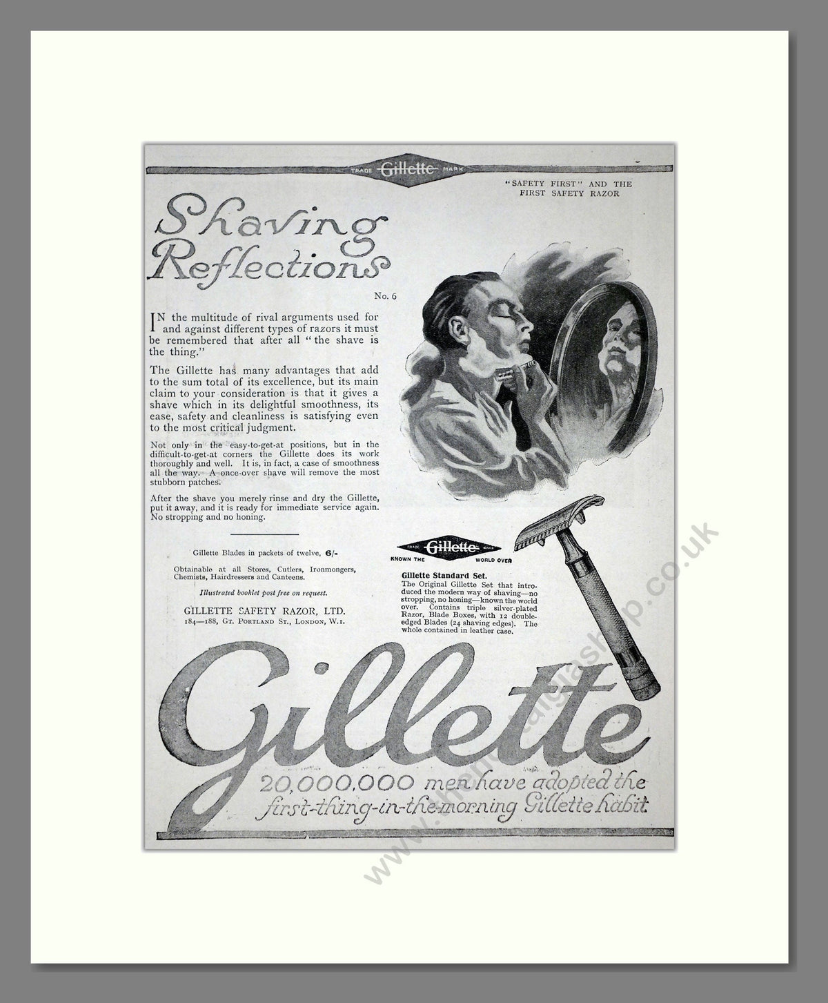 Gillette Razor Advert Gillette - Safety Razor. Vintage Advert 1920 (ref AD62149) – The ...