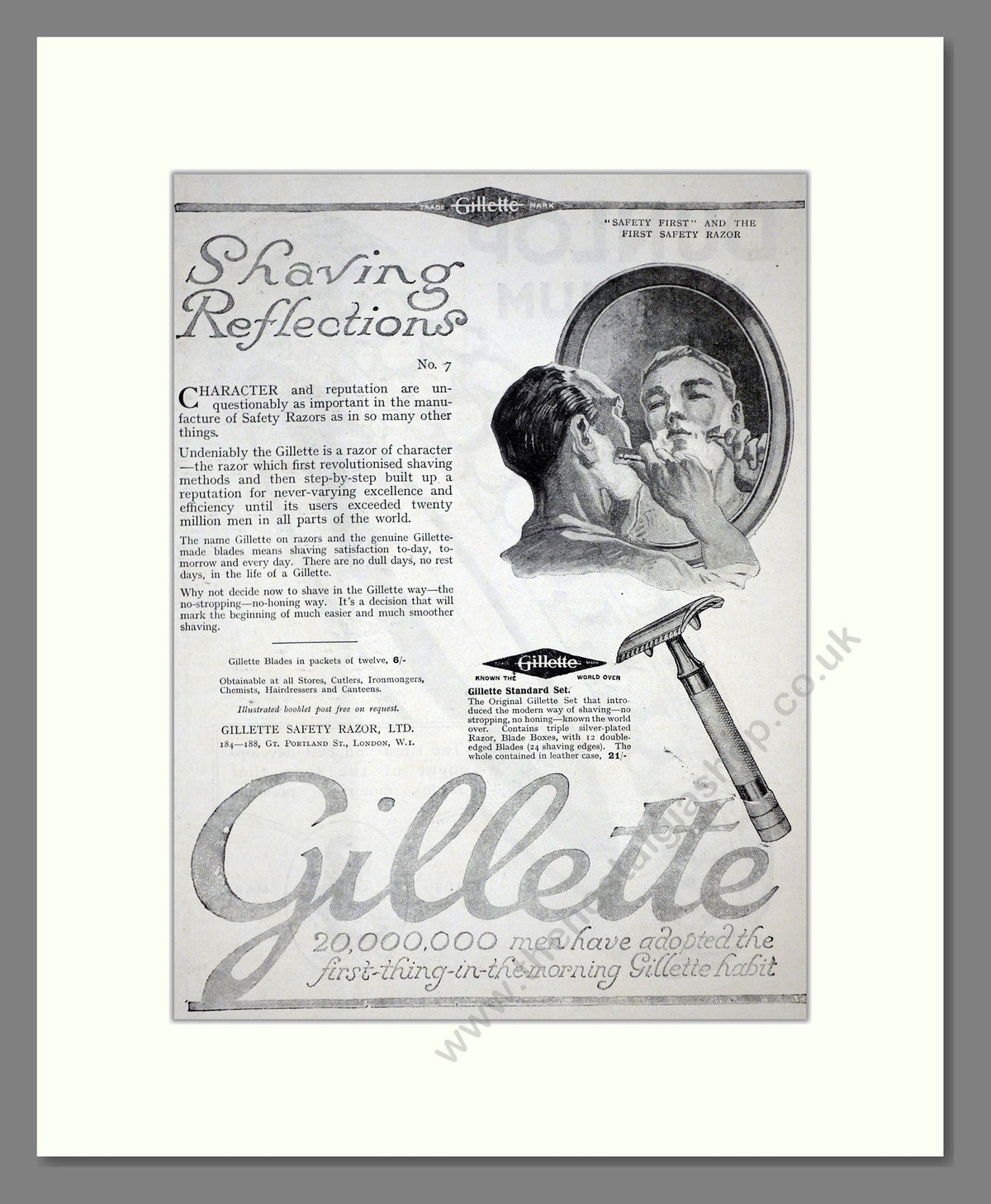 Safety Razor Ad Gillette - Safety Razor. Vintage Advert 1920 (ref AD62150) – The ...
