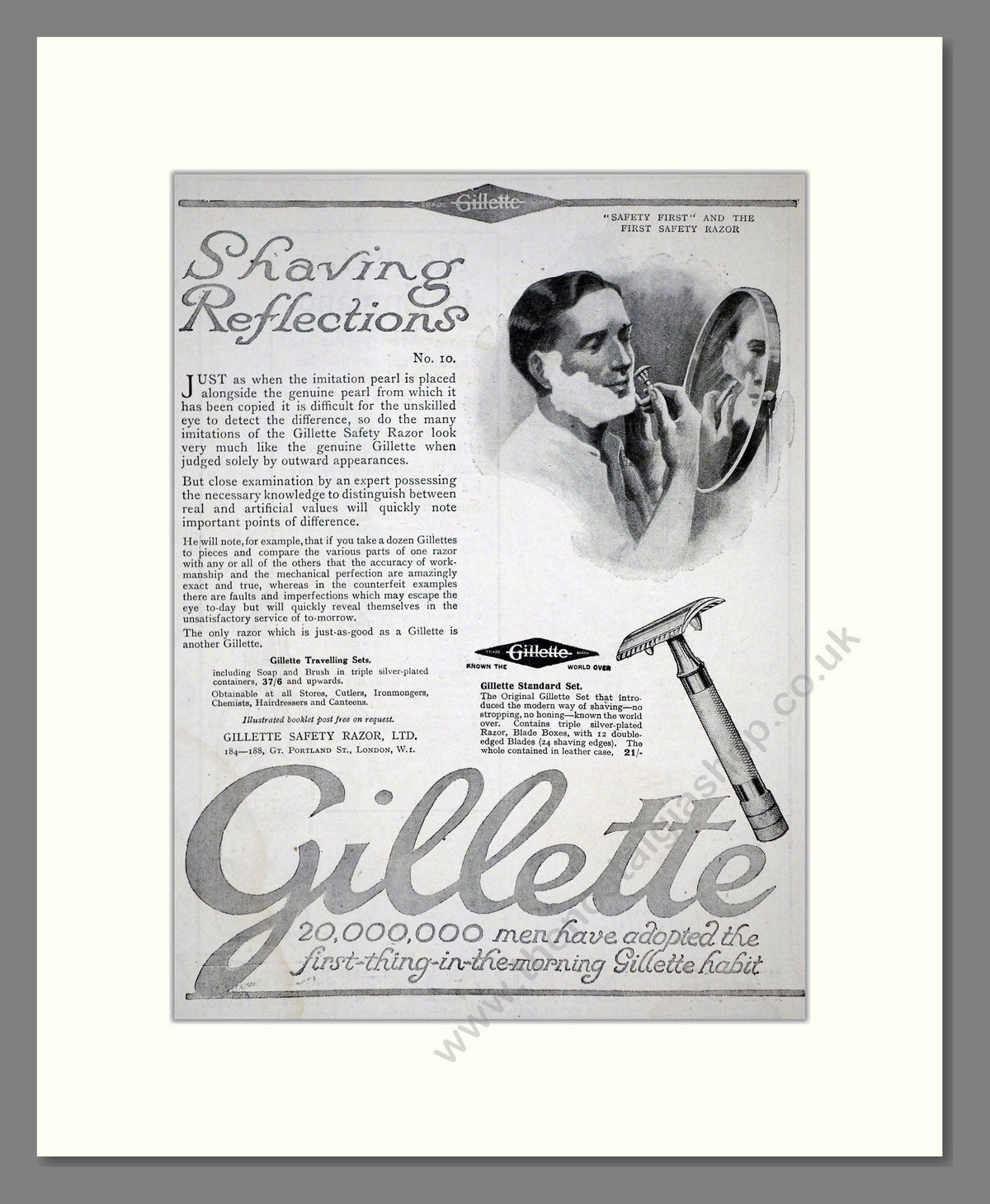 Gillette Razor Advert Gillette - Safety Razor. Vintage Advert 1920 (ref AD62151) – The ...