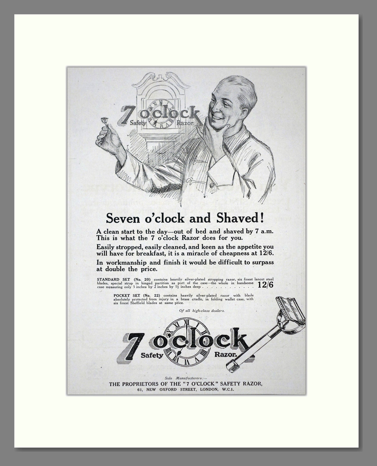 Old Razor Advert 7 O'Clock - Safety Razor. Vintage Advert 1920 (ref AD62186) – The ...