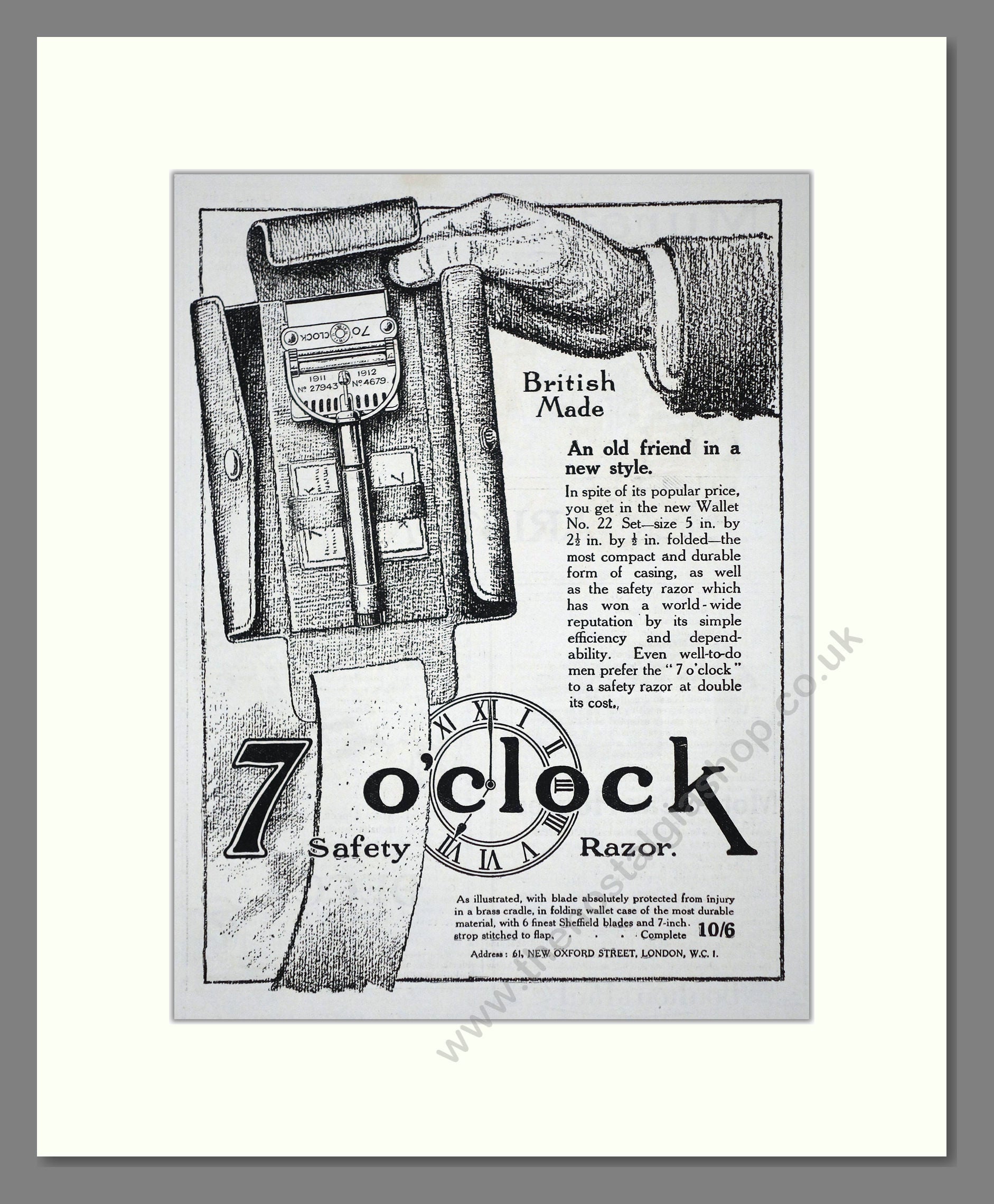 Old Razor Advert 7 O'Clock - Safety Razor. Vintage Advert 1919 (ref AD62187) – The ...