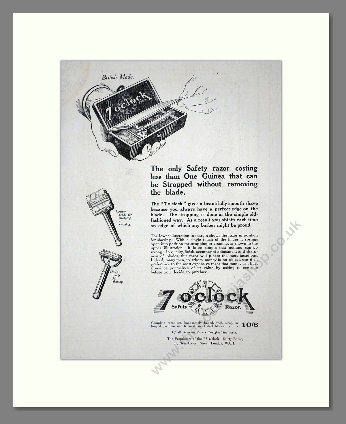 Old Razor Advert 7 O'Clock - Safety Razor. Vintage Advert 1919 (ref AD62190) – The ...
