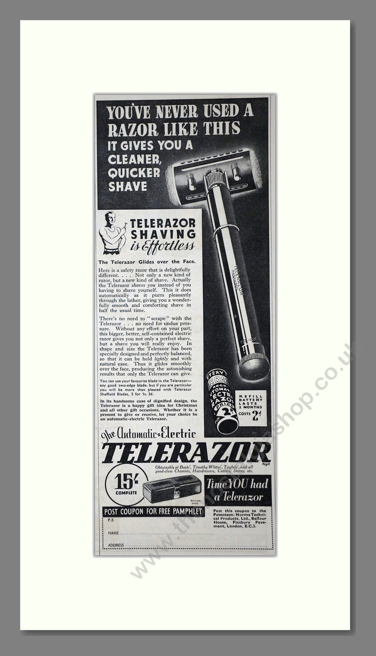 Old Razor Advert Telerazor - Electric Razor. Vintage Advert 1935 (ref AD62196) – The ...