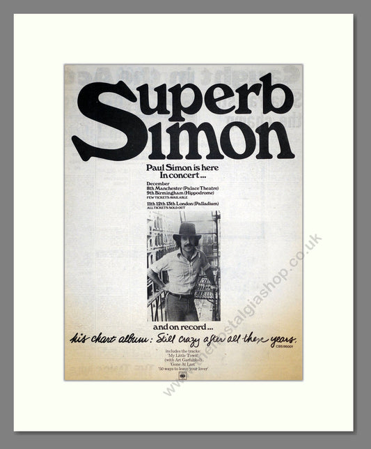 Paul Simon - Superb Simon. Vintage Advert 1975 (ref AD18604)
