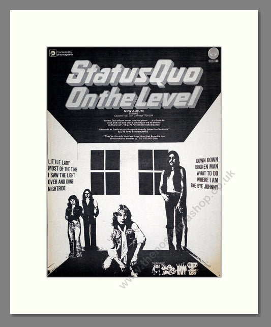 Status Quo - On The Level. Vintage Advert 1975 (ref AD18612)