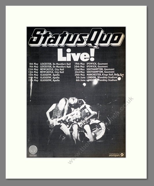 Status Quo - UK Tour. Vintage Advert 1975 (ref AD18627)