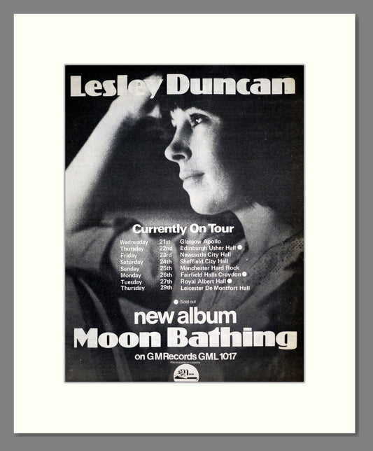 Lesley Duncan - UK Tour / Moon Bathing. Vintage Advert 1975 (ref AD18638)