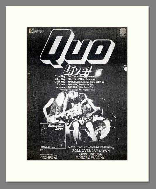 Status Quo - UK Tour. Vintage Advert 1975 (ref AD18639)