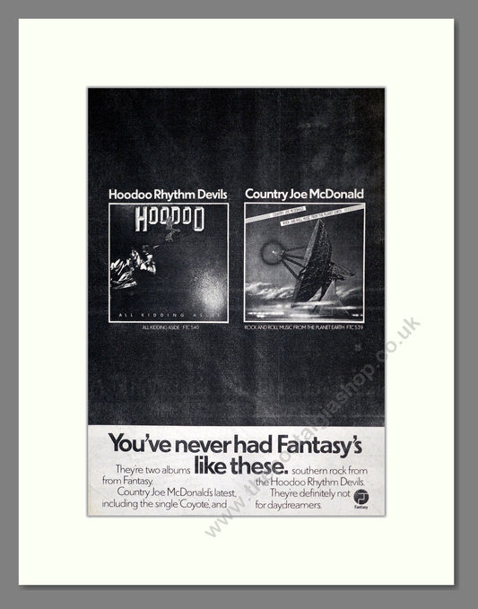 Hoodoo Rhythm Devils / Country Joe McDonald - All Kidding Aside / Rock And Roll Music From Planet Earth. Vintage Advert 1978 (ref AD18672)