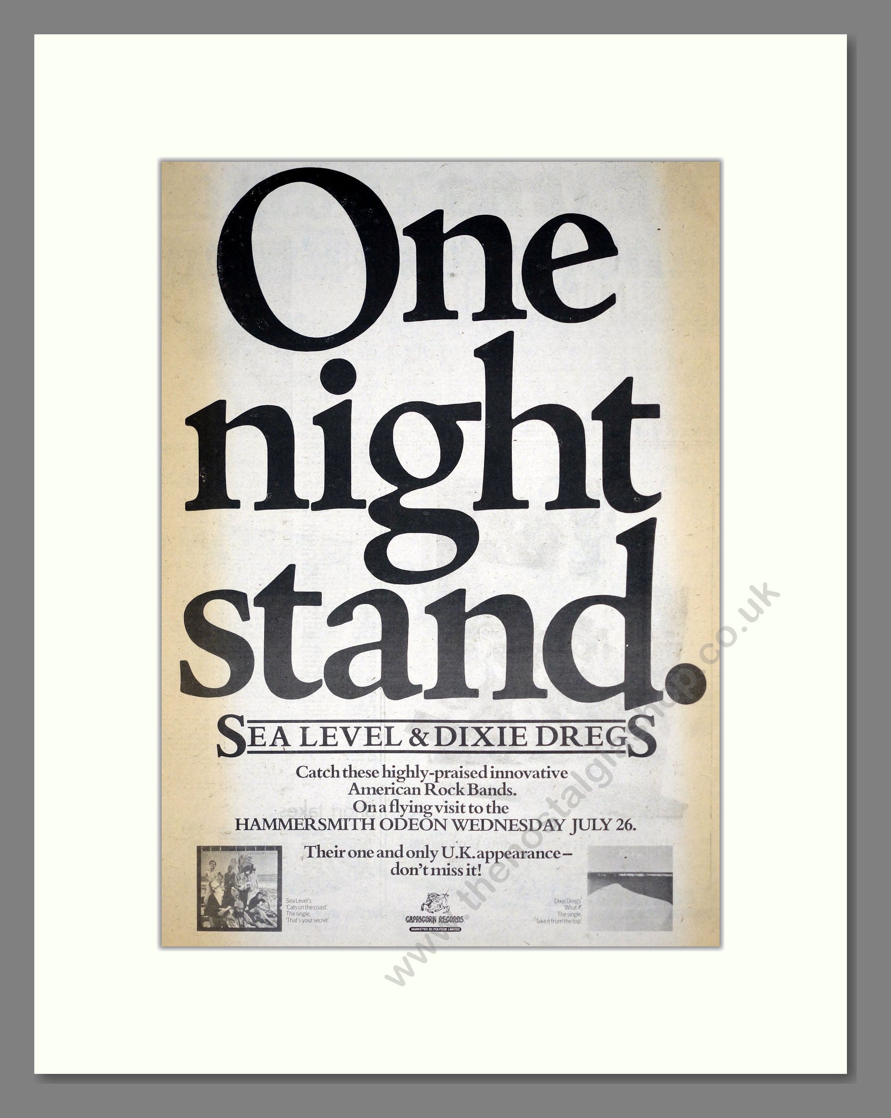 Sea Level And Dixie Dregs - One Night Stand. Vintage Advert 1978 (ref AD18692)