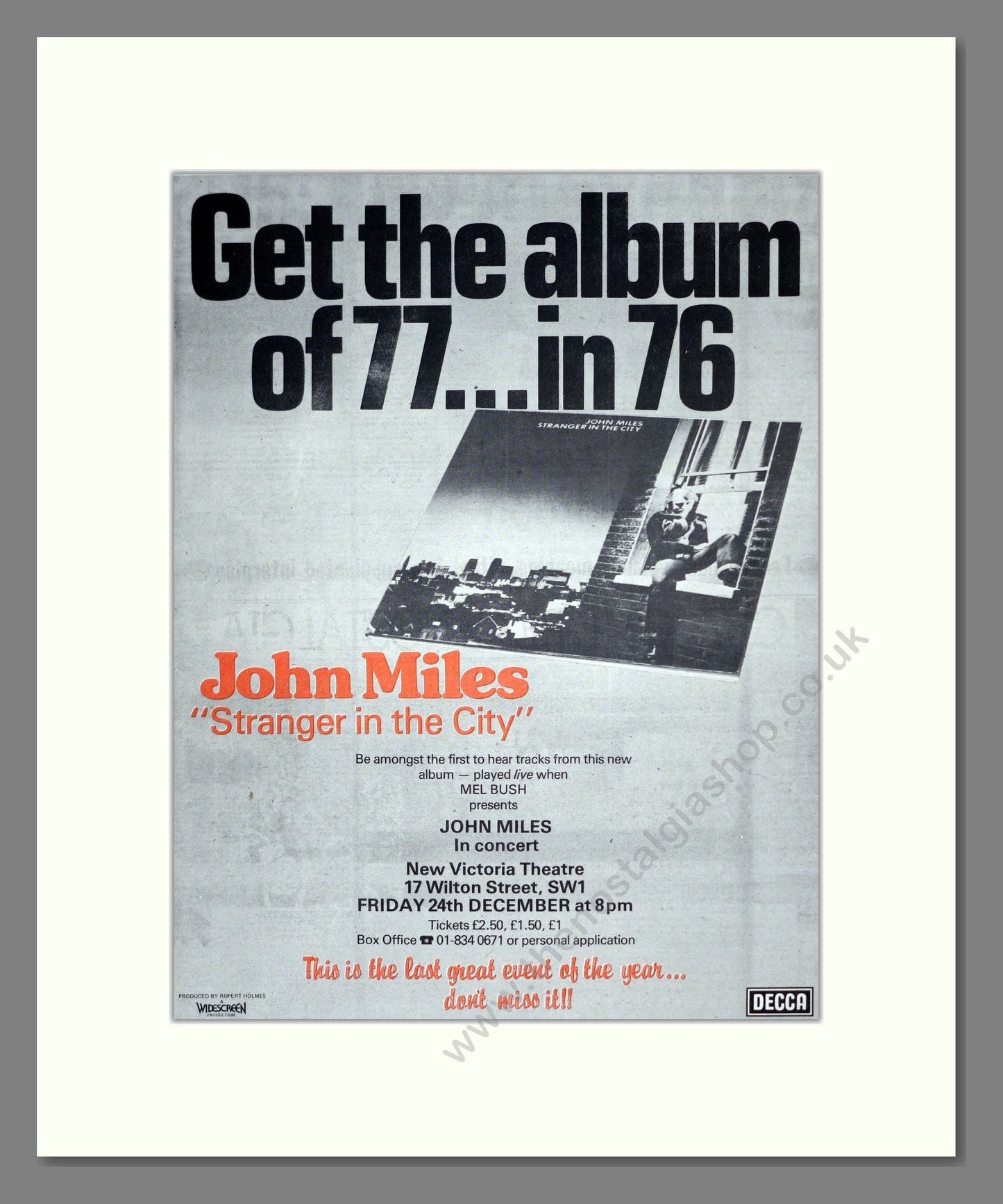 John Miles - Stranger In The City. Vintage Advert 1976 (ref AD18729)