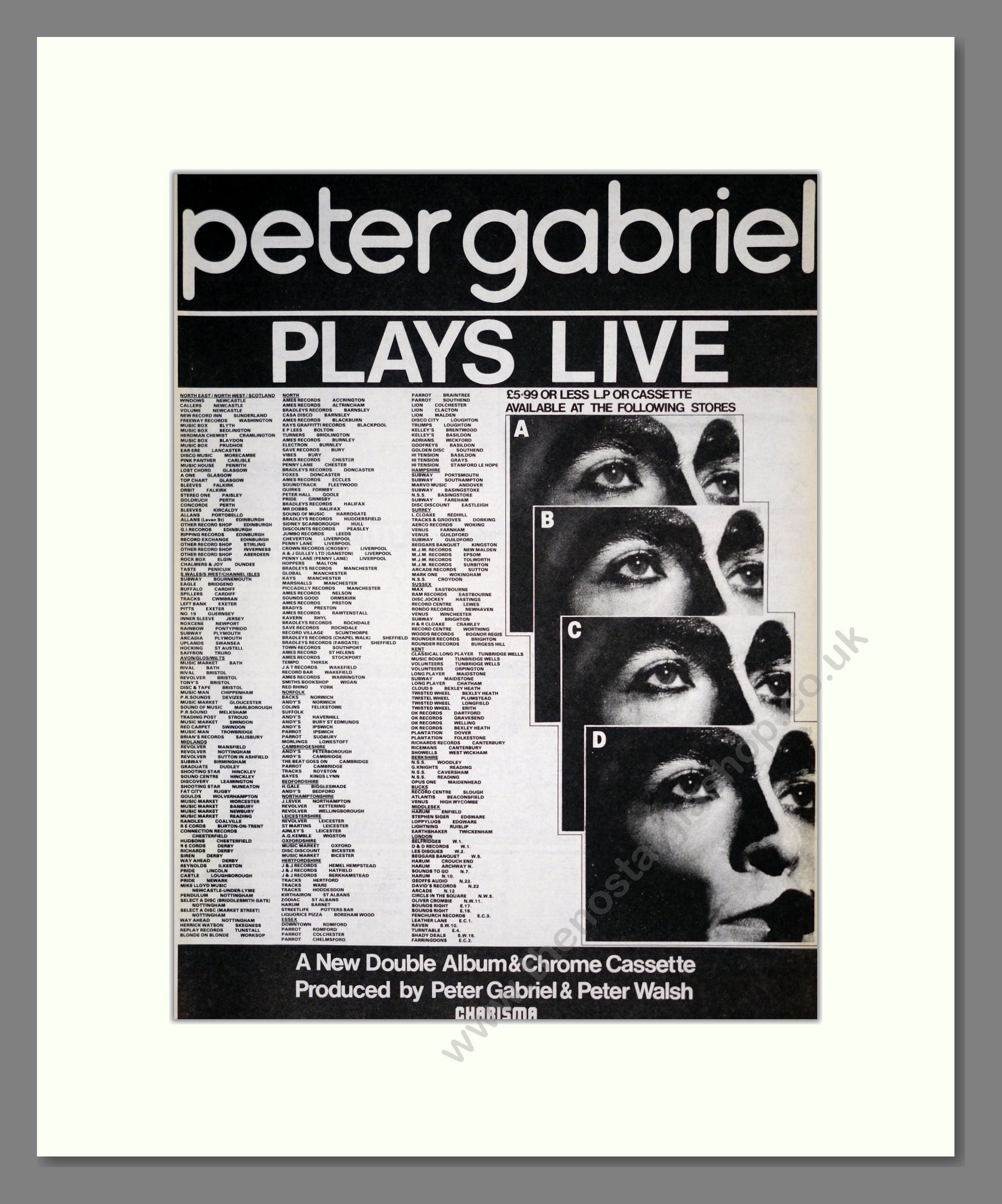 Peter Gabriel - Plays Live. Vintage Advert 1983 (ref AD18737)