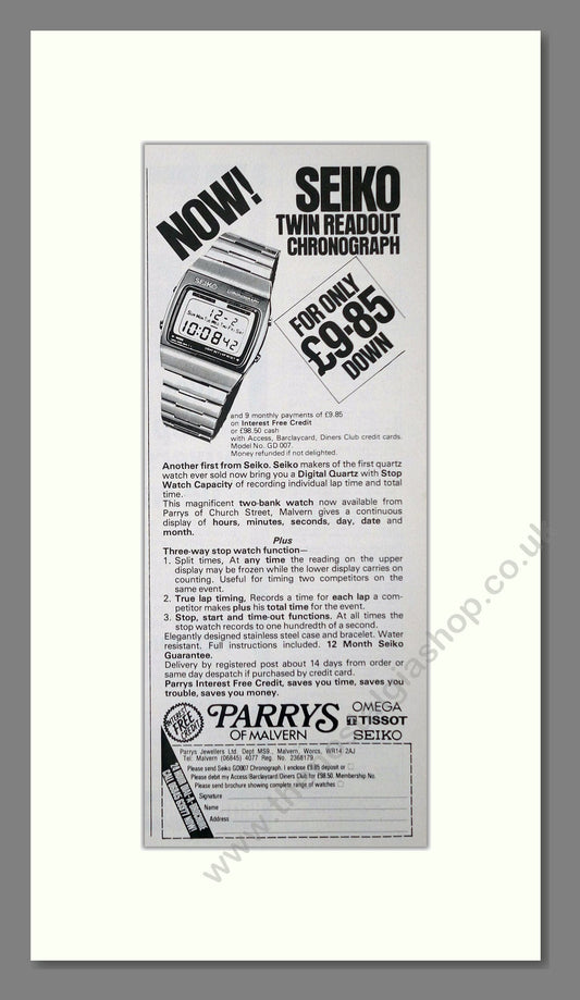 Seiko - Twin Chronograph. Vintage Advert 1979 (ref AD62211)