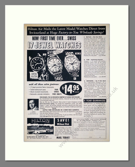 Hilton - 17 Jewel. Vintage Advert 1969 (ref AD62238)