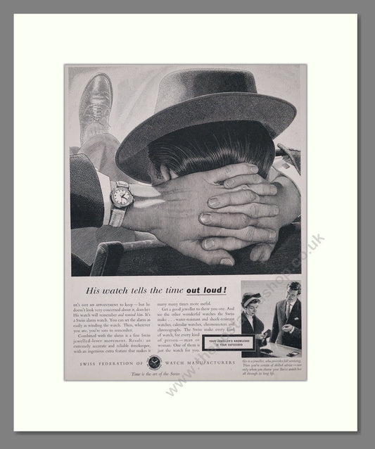 Swiss Federation Of Watch Manufacturers - Alarm Watch. Vintage Advert 1956 (ref AD62242)