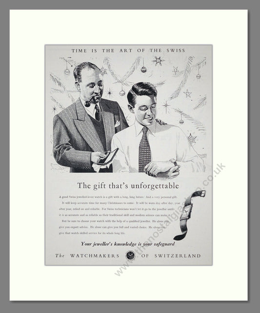 Watchmakers Of Switzerland - Art Of The Swiss. Vintage Advert 1953 (ref AD62246)