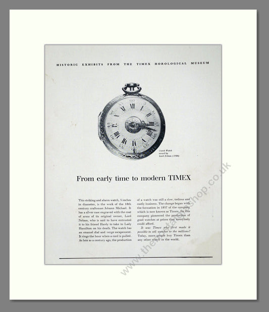 Timex - Nelson Coach Watch. Vintage Advert 1957 (ref AD62311)