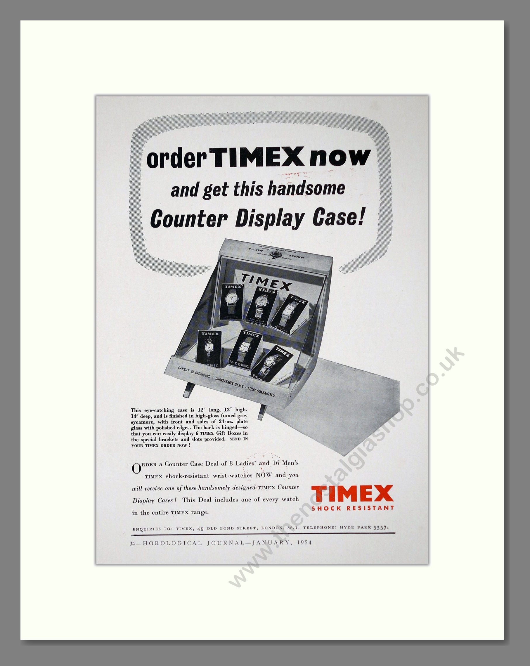 Timex Display Case. Vintage Advert 1954 (ref AD62312) The Nostalgia