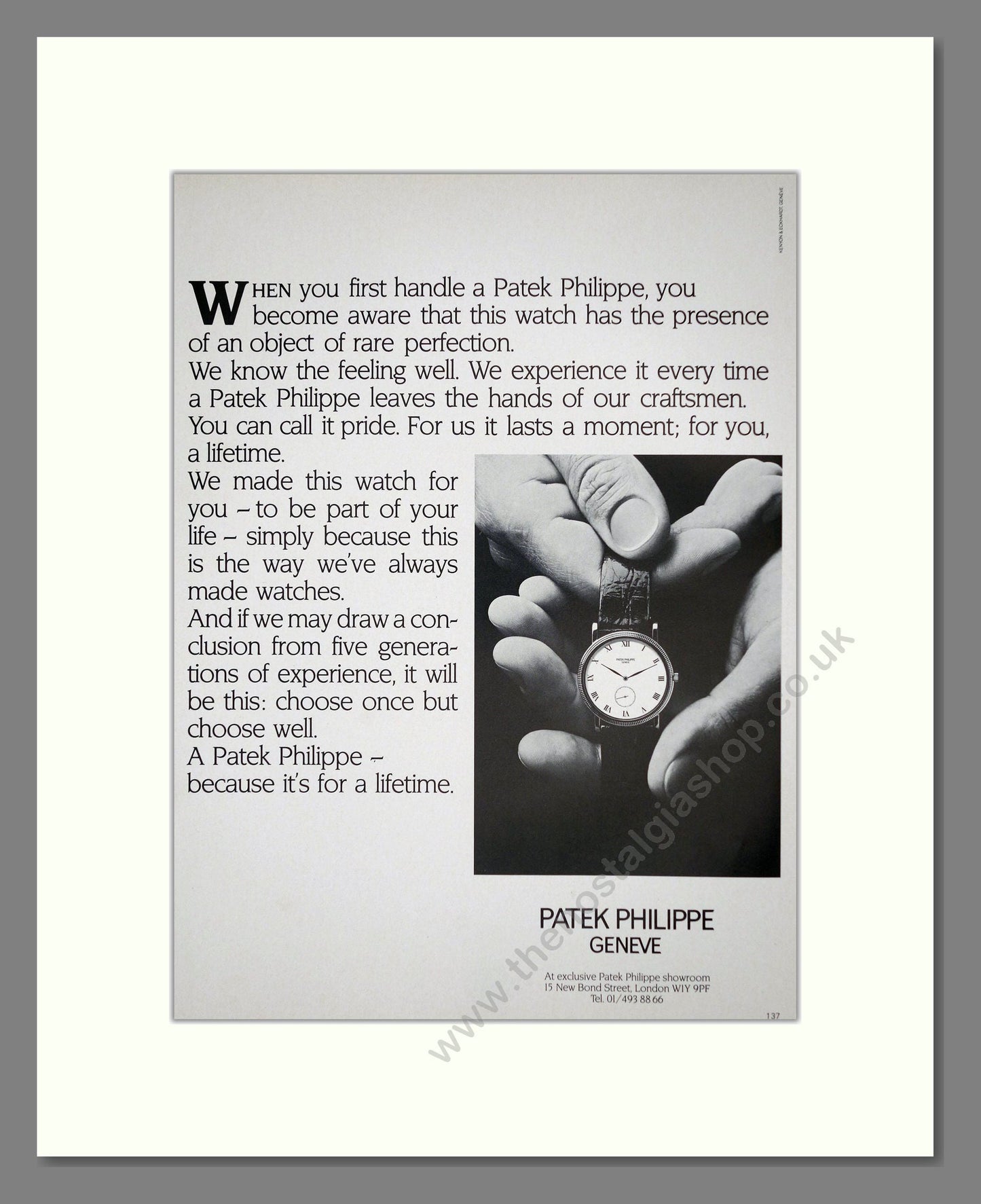 Patek Philippe - Because It's For A Lifetime. Vintage Advert 1986 (ref AD62327)