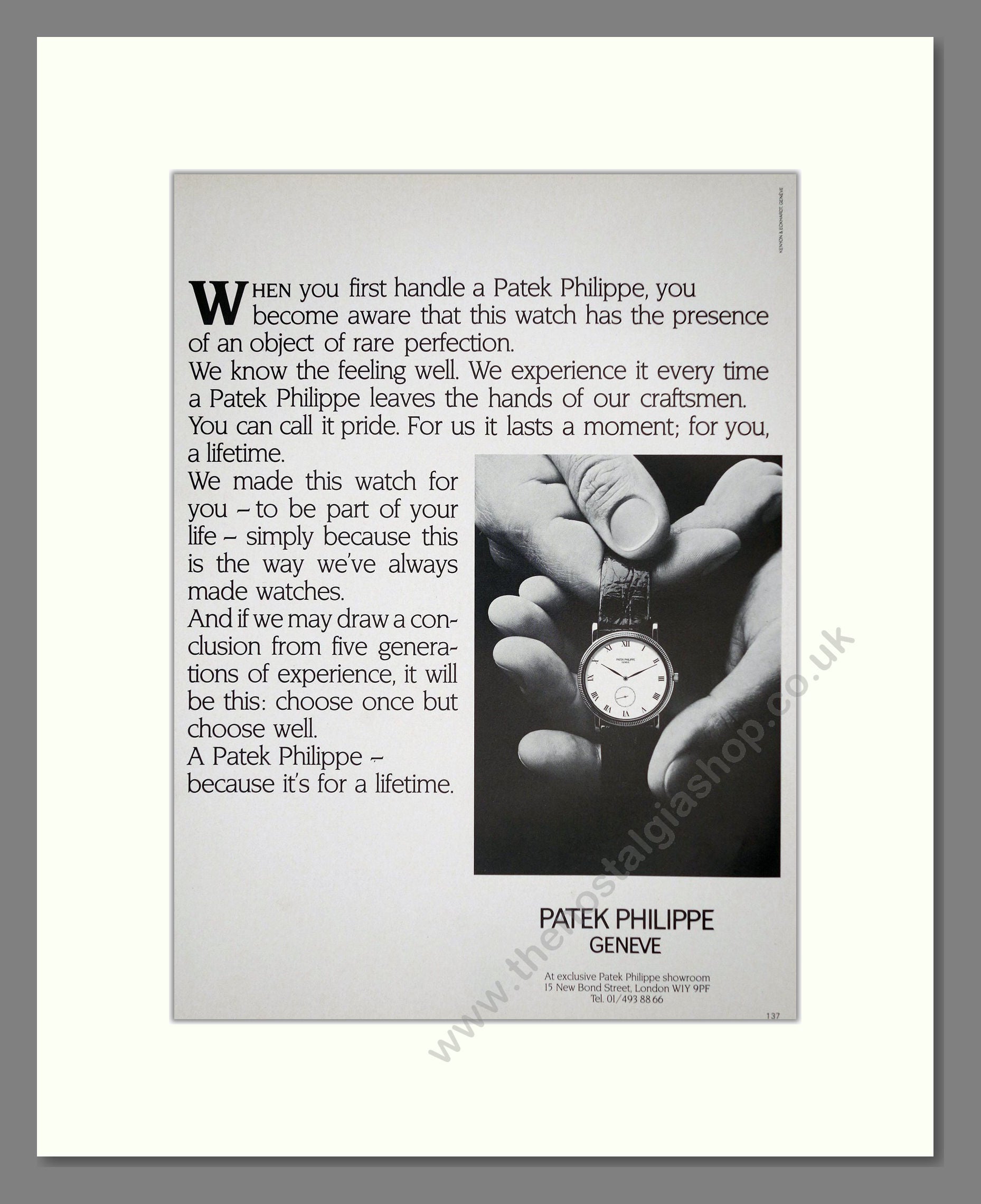 Patek Philippe - Because It's For A Lifetime. Vintage Advert 1986 (ref AD62327)