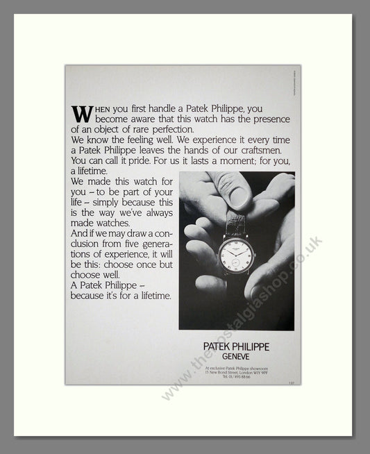 Patek Philippe - Because It's For A Lifetime. Vintage Advert 1986 (ref AD62327)