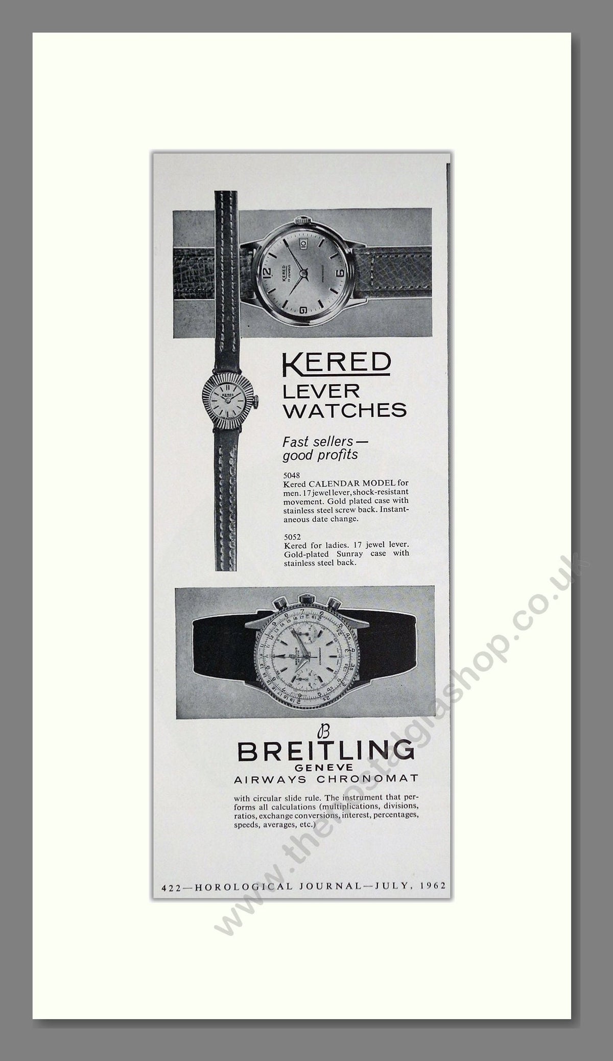 Kered Breitling / Kered - Airways Chronomat / Lever Watches. Vintage Advert ...