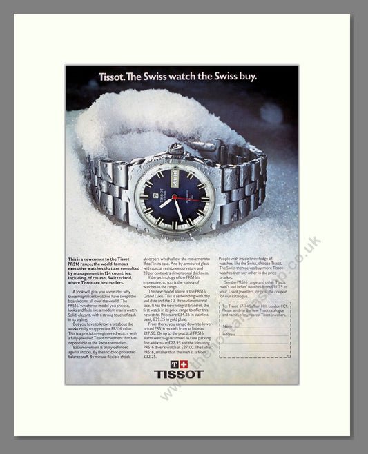 Tissot - PR516. Vintage Advert 1971 (ref AD62550)