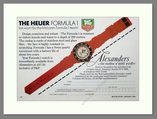 Tag Heuer - Formula 1. Vintage Advert 1989 (ref AD62571)