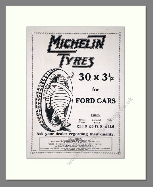 Michelin - Tyres for Ford Cars. Vintage Advert 1919 (ref AD62606)