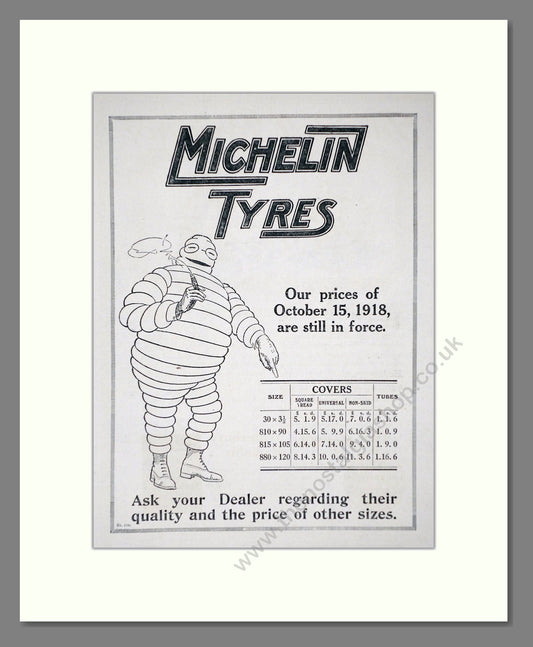 Michelin - Tyres Price List. Vintage Advert 1919 (ref AD62611)