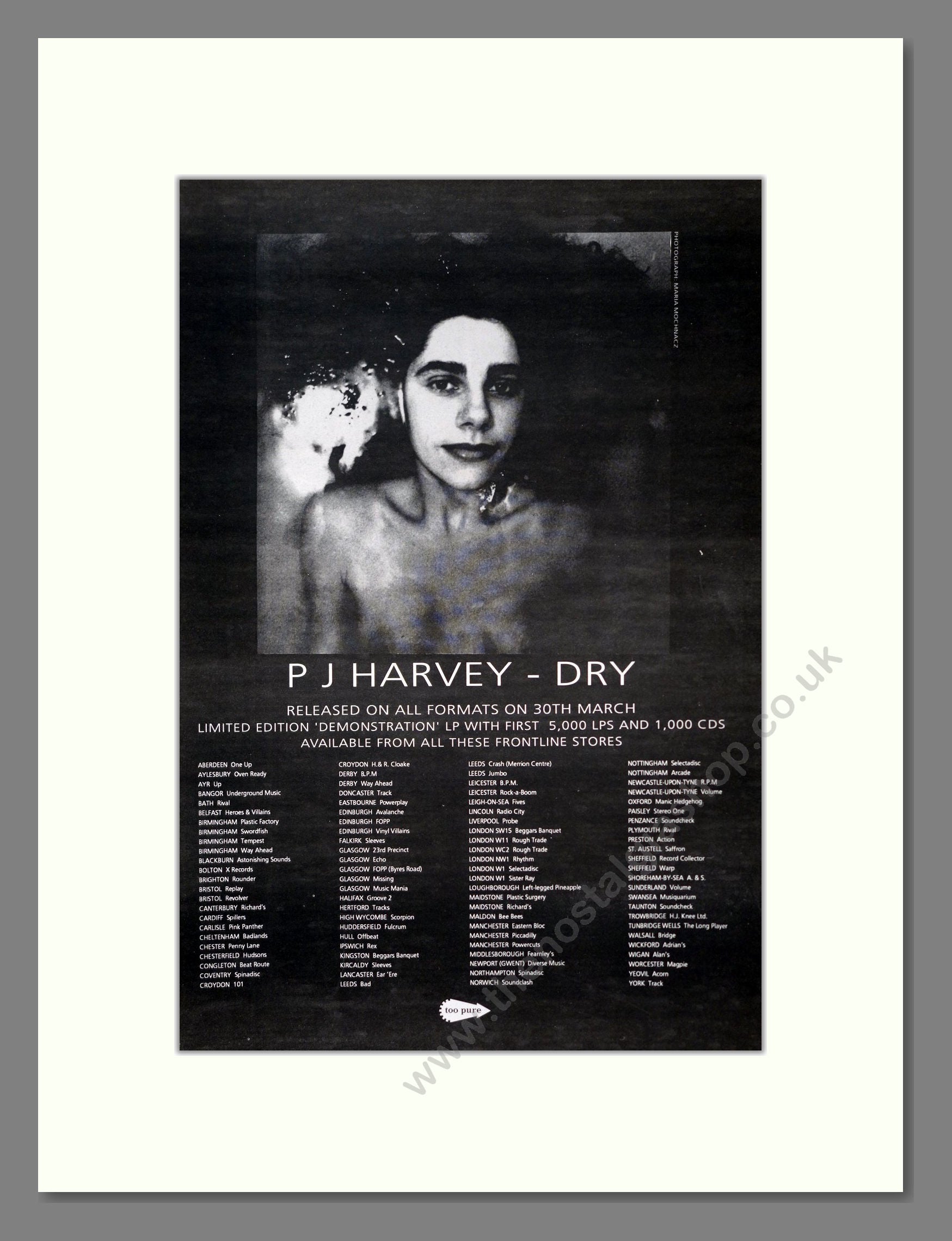 PJ Harvey - Dry. Vintage Advert 1992 (ref AD18830)