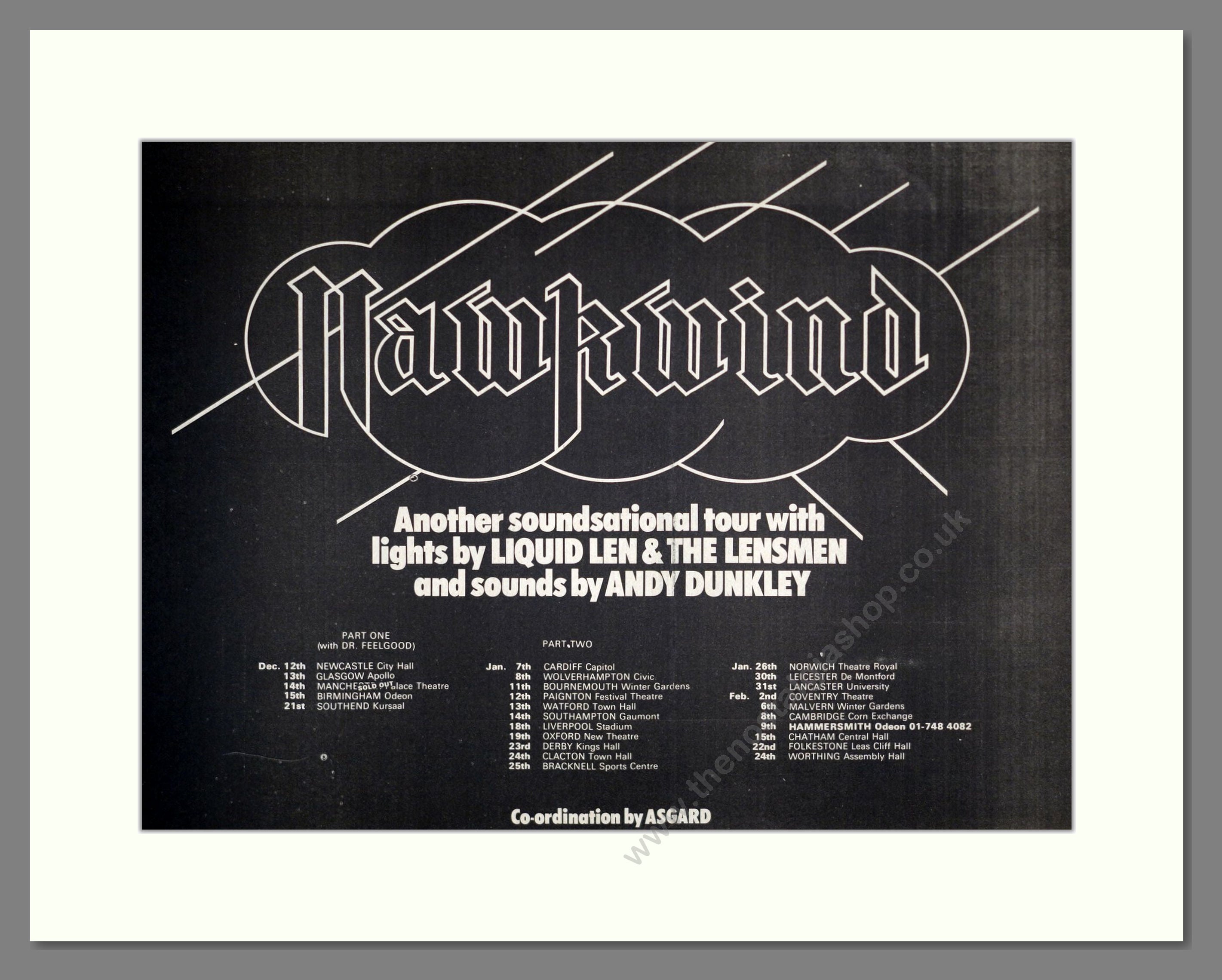 Hawkwind - UK Tour. Vintage Advert 1974 (ref AD18877) – The Nostalgia Shop