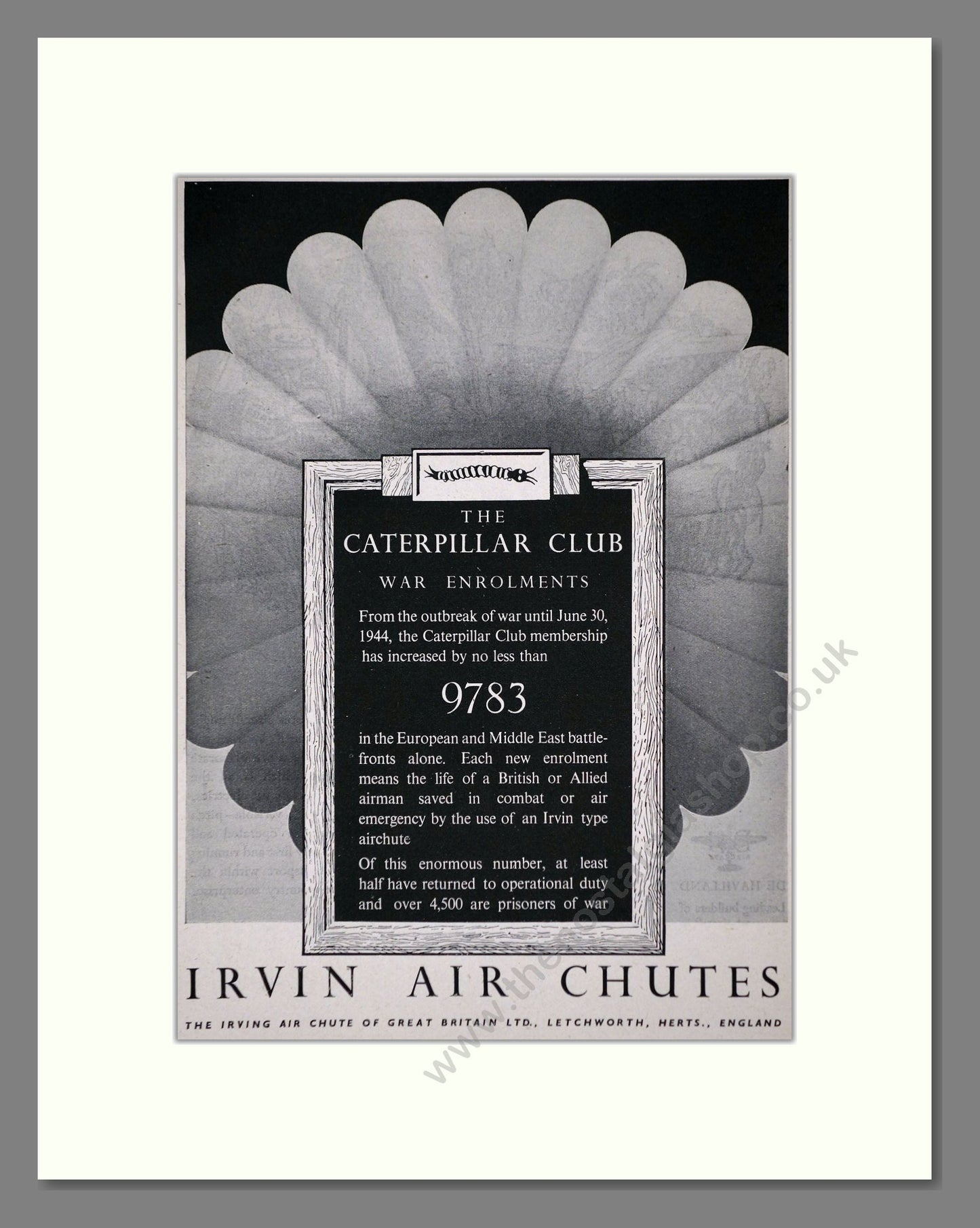 Irvin Air Chutes - Caterpillar Club. Vintage Advert 1944 (ref AD62656)