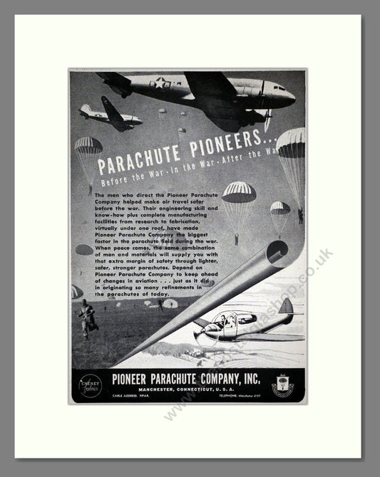 Pioneer Parachute Co - Before / In / After The War. Vintage Advert 1945 (ref AD62659)