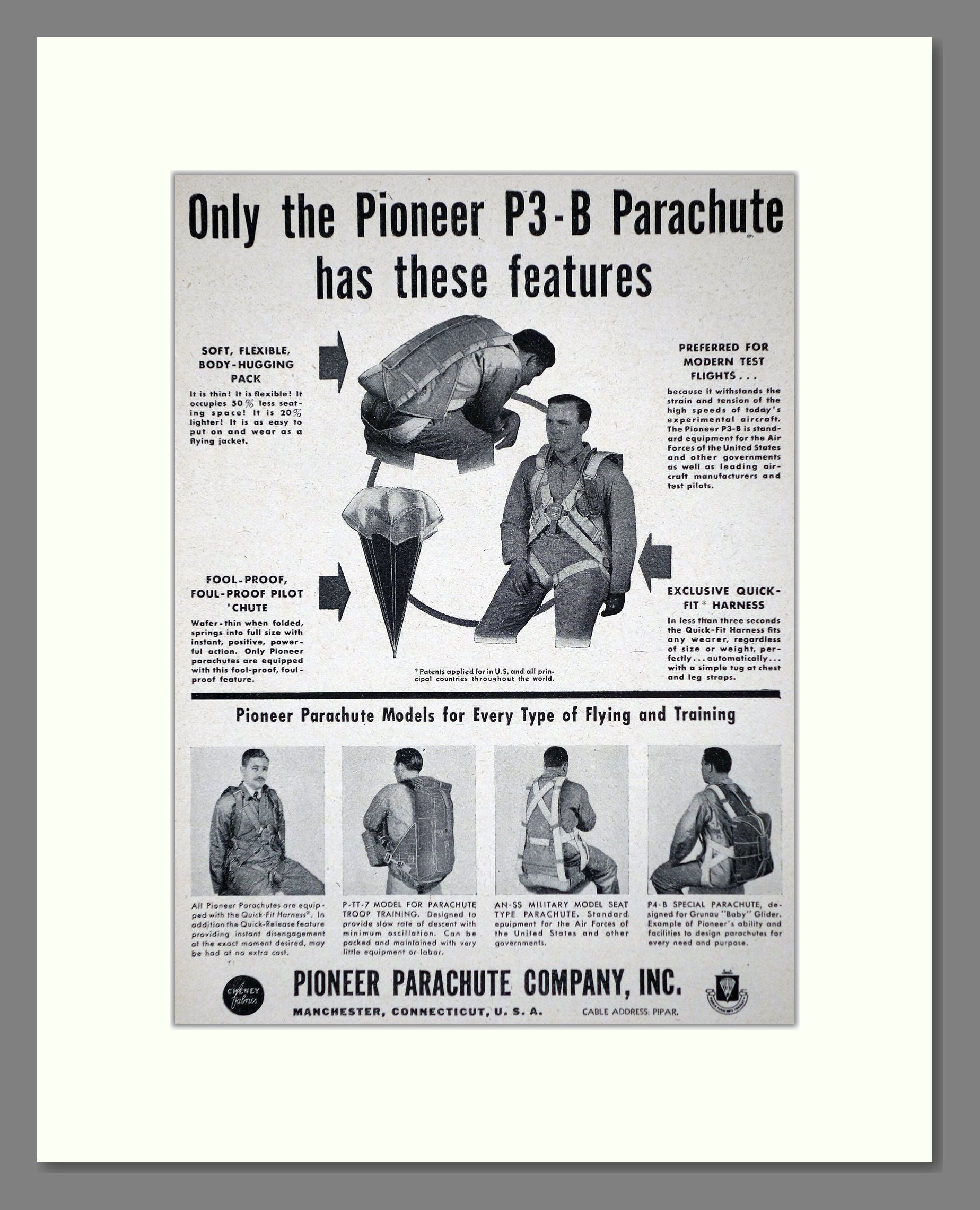 Pioneer Parachute Co - P3-B. Vintage Advert 1948 (ref AD62662)