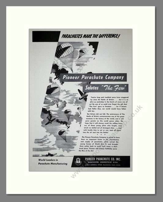 Pioneer Parachute Co - Salutes The Few. Vintage Advert 1952 (ref AD62663)
