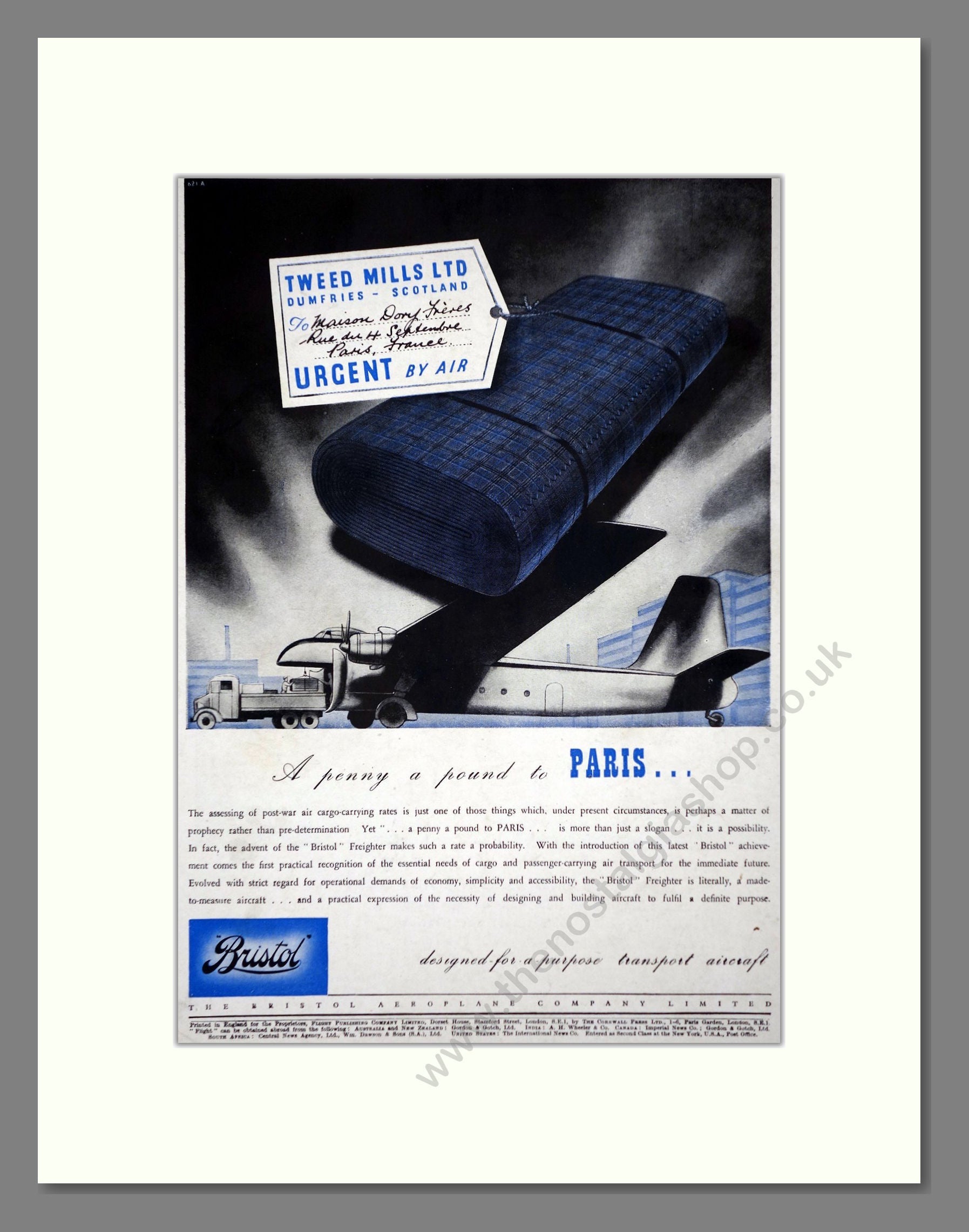 Bristol - A Penny A Pound To Paris. Vintage Advert 1945 (ref AD62664)