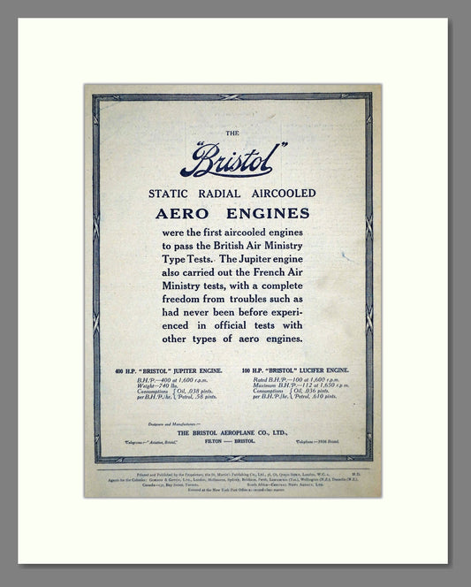 Bristol - Jupiter Aircooled Engine. Vintage Advert 1923 (ref AD62671)
