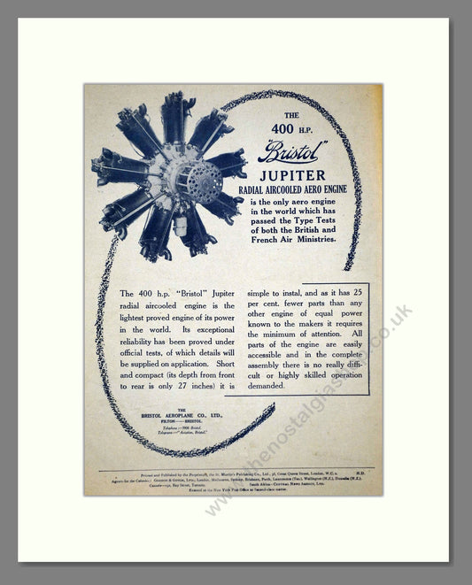 Bristol - Jupiter Aircooled Engine. Vintage Advert 1922 (ref AD62672)